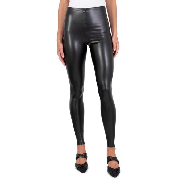 Joie Large Leggings Stretch Seamless Faux Leather PU Spandex Sleek Black Pull On - Picture 1 of 7